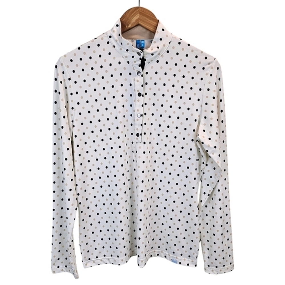 NWT GGBlue Liz Tee Size Large White Polka Dot Country Club Golfing Neutral